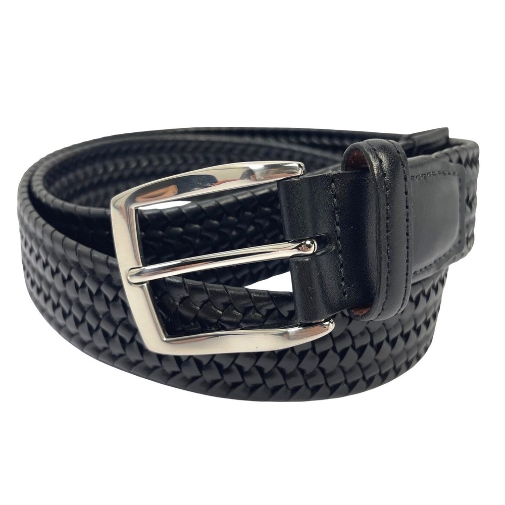 Torino Mens Woven Belt Cotton Elastic Stretch Black Sz 40 Leather USA Made‎